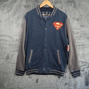 SUPERMAN Patch Snap Button Varsity Sweater Jacket Adult M DC Comics‎ Letterman